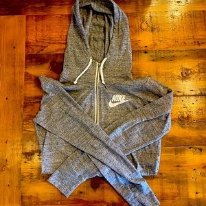 Nike Zip Up Heather Grey Logo Hoodie